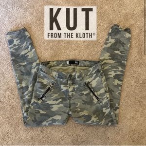 Kut From the Kloth Camouflage Green Brown Denim Skinny Jeans with Zipper Size 10